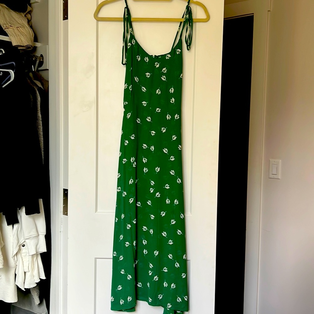 Reformation green flower stripped dress